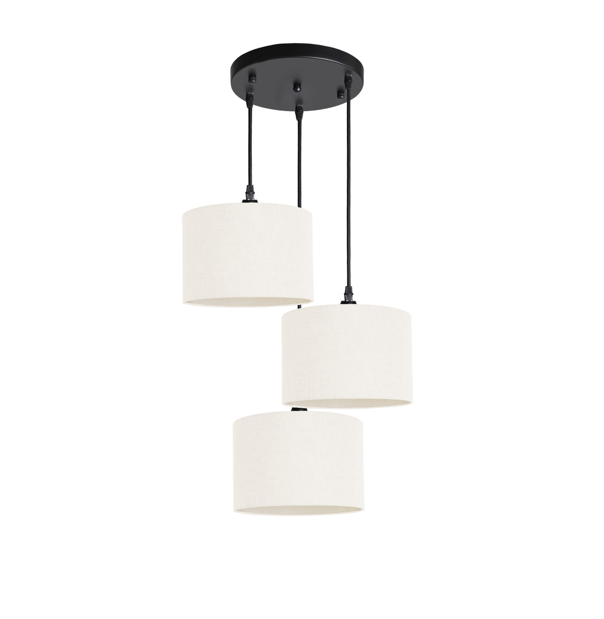 Kensington 3 Light Round Ceiling Pendant - Black frame - Off White Fabric - 250mm