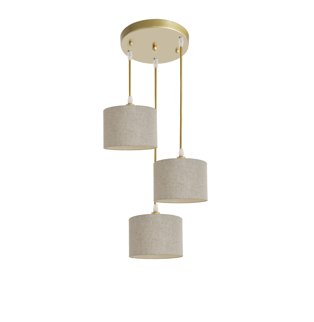 Kensington 3 Light Round Ceiling Pendant - Gold frame - Natural Fabric - 200mm