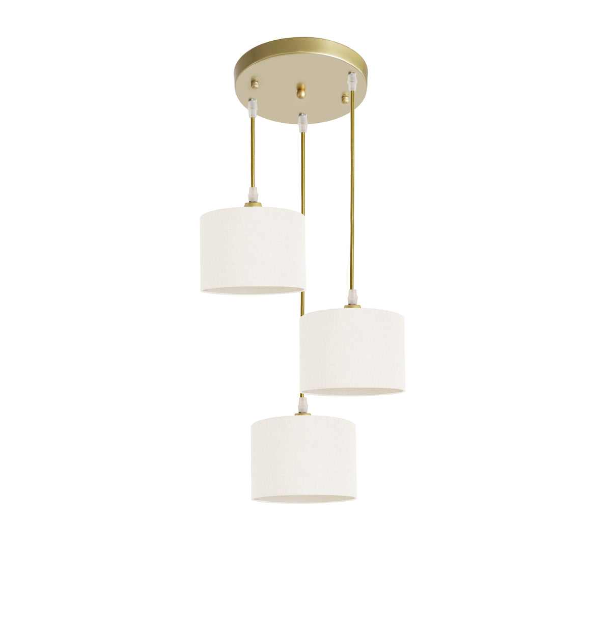 Kensington 3 Light Round Ceiling Pendant - Gold frame - Off White Fabric - 200mm