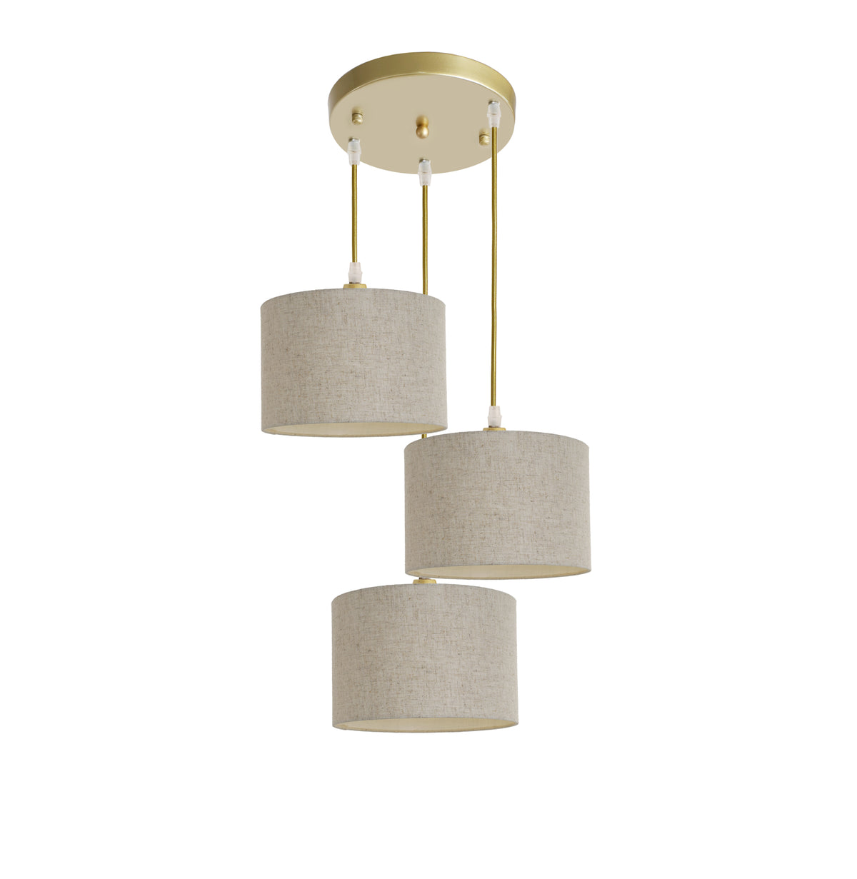 Kensington 3 Light Round Ceiling Pendant - Gold frame - Natural Fabric - 250mm