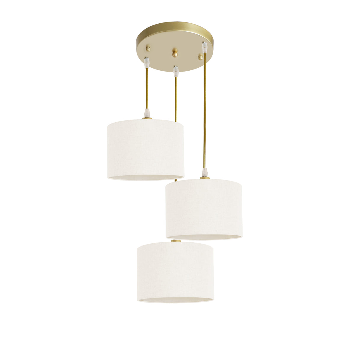 Kensington 3 Light Round Ceiling Pendant - Gold frame - Off White Fabric - 250mm