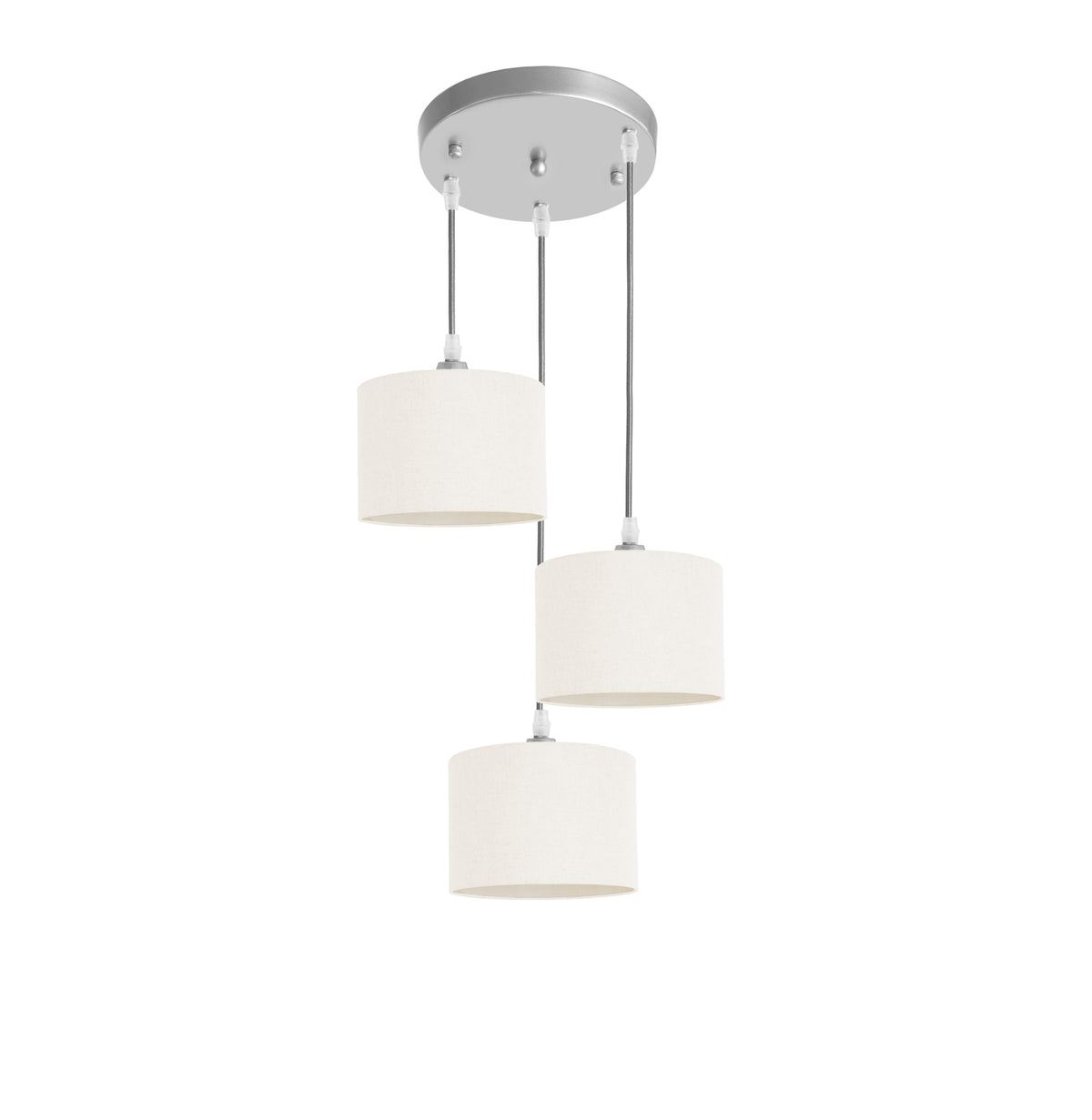 Kensington 3 Light Round Ceiling Pendant - Silver frame - Off White Fabric - 200mm