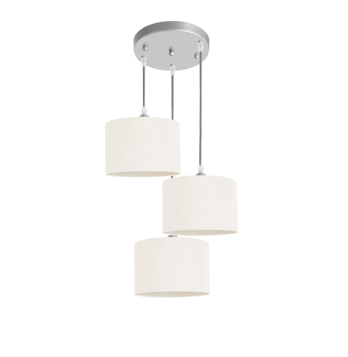 Kensington 3 Light Round Ceiling Pendant - Silver frame - Off White Fabric - 250mm