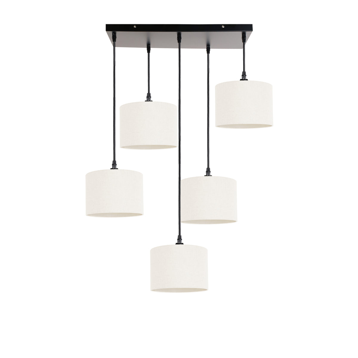 Kensington 5 Light Rectangular Ceiling Pendant - Black frame - Off White Fabric - 200mm