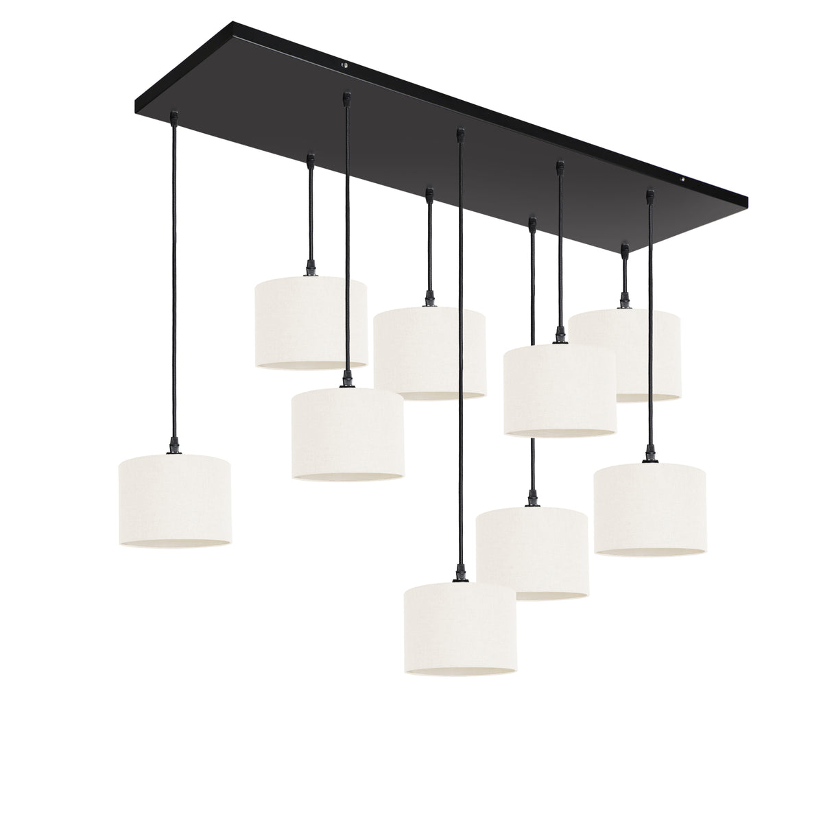 Kensington 9 Light Rectangular Ceiling Pendant - Black frame - Off White Fabric - 200mm
