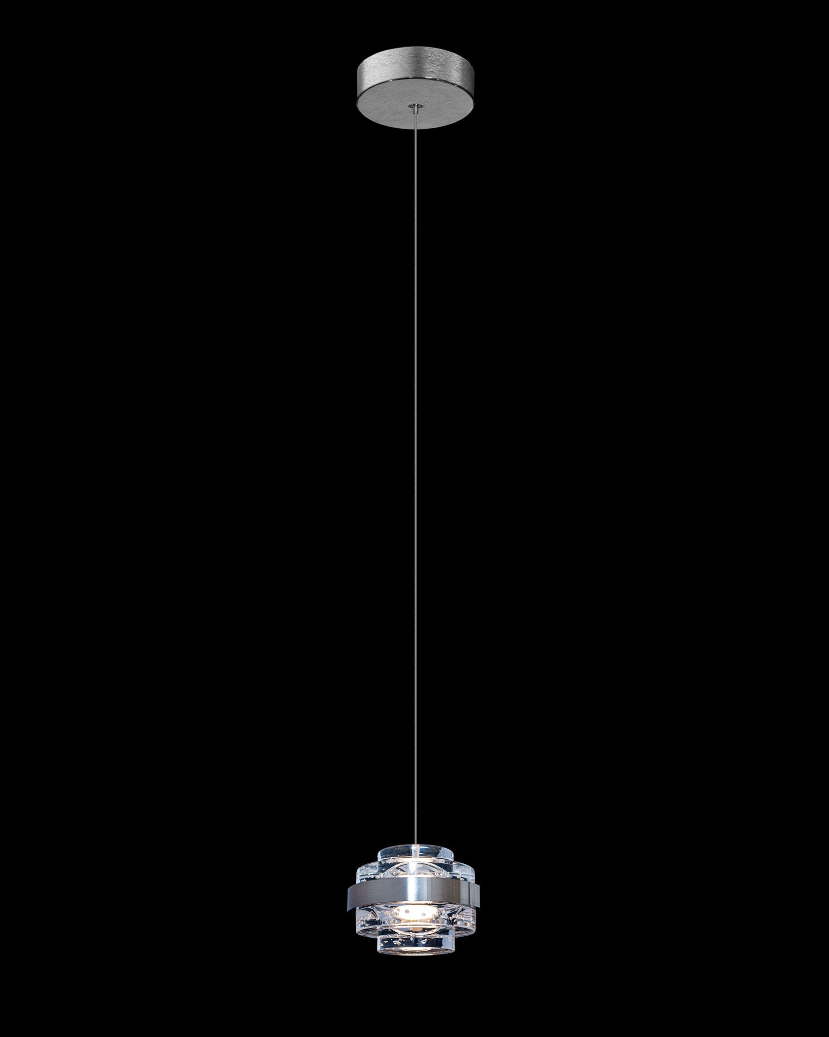 Geo LED Single IP44 Clear Pendant Satin Nickle Dimmable geo  ceiling-pendant-lights  Bedroom  Lounge  Kitchen  Hallway  Bathroom MD22030002-1ASN illuminati light