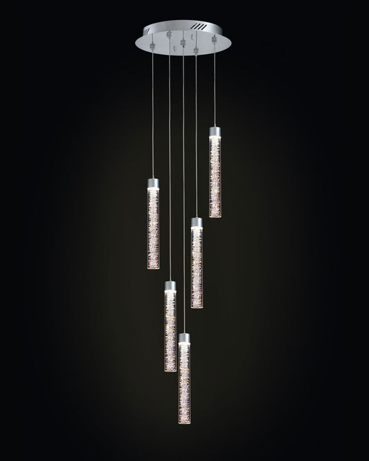 Crackle 5LT Round Pendant Chrome Illuminati Light