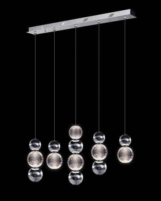 Diamante Embellished 5 Droplet Bar Pendant Chrome Illuminati Light