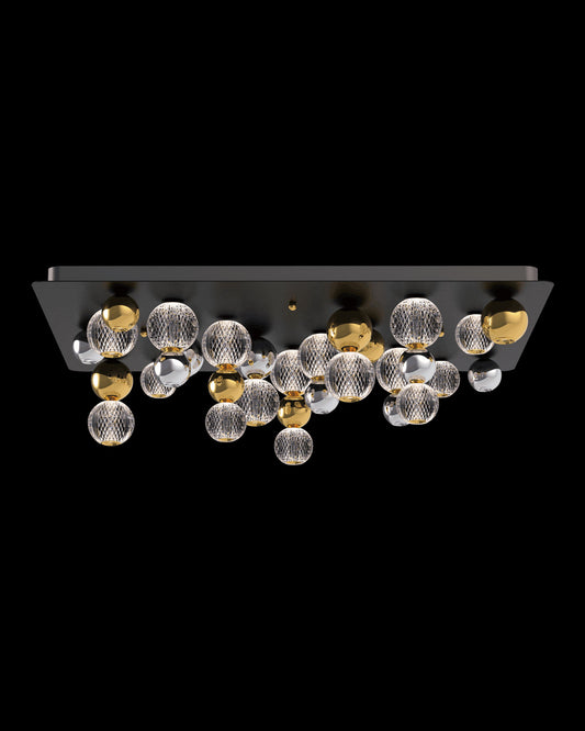 Diamante Embellished 19Lt Flush Retangle Black Plate Chrome Light
