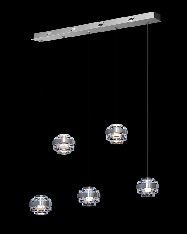 Geo LED 5Lt Bar Clear Pendant Satin Nickle Dimmable Illuminati Light ...