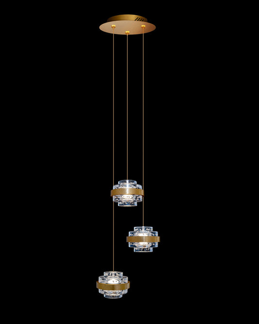 Geo LED 3Lt Round Clear Pendant Brushed Gold Dimmable geo  ceiling-pendant-lights  Bedroom  Lounge  Kitchen  Hallway MD22030002-3ABG illuminati light
