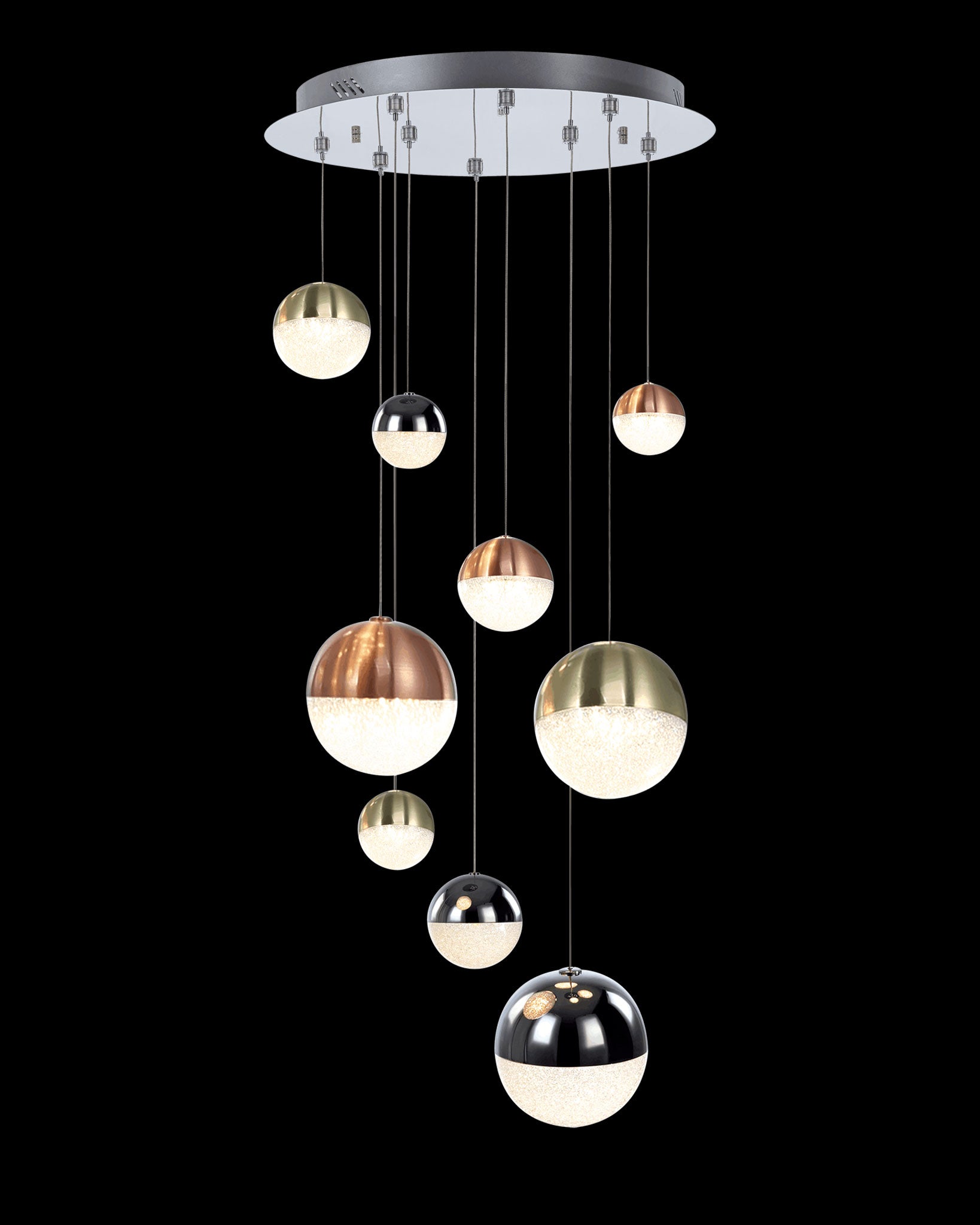 Eclipse 9Lt Round Pendant Mix Size and Colour Dimmable eclipse  ceiling-pendant-lights  Bedroom  Lounge  Kitchen  Hallway MD14003057-9AMIX illuminati light