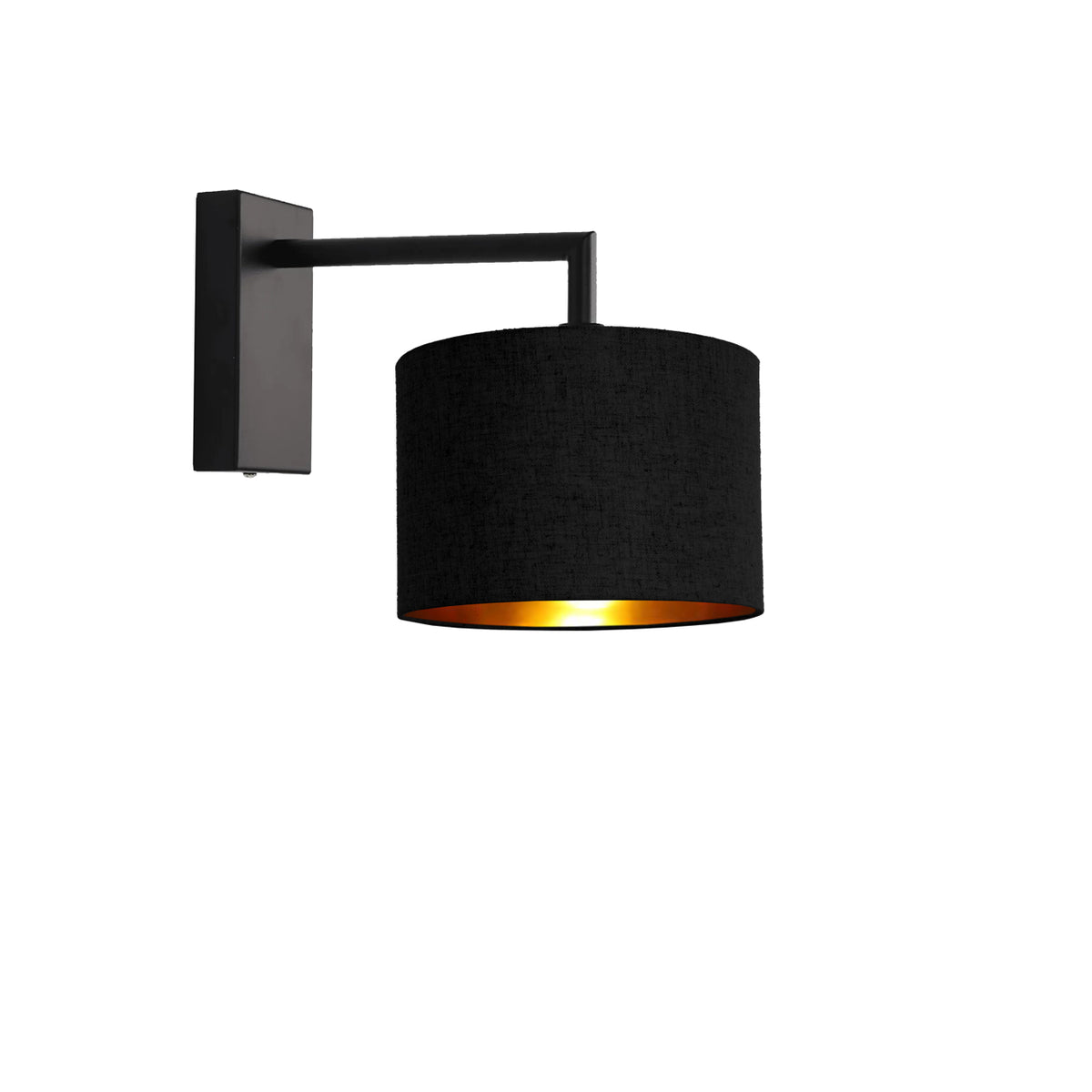 Kensington Wall Light - Black frame - Black & Gold Fabric - 200mm
