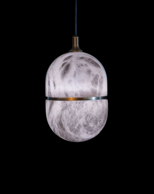 Alabaster Banded Elipse Pendant Antique Brass