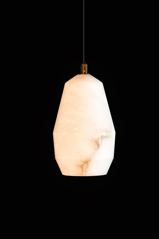 Alabaster Double Taper Pendant Antique Brass