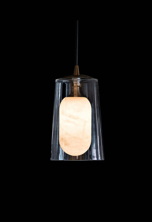 Alabaster Glass Taper Pendant Antique Brass