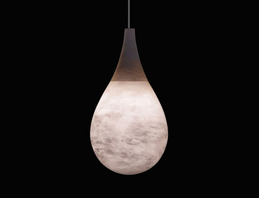 Alabaster Tear drop Pendant Antique Brass