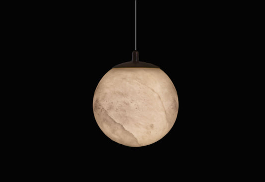 Alabaster Globe Pendant D16 cm Antique Brass