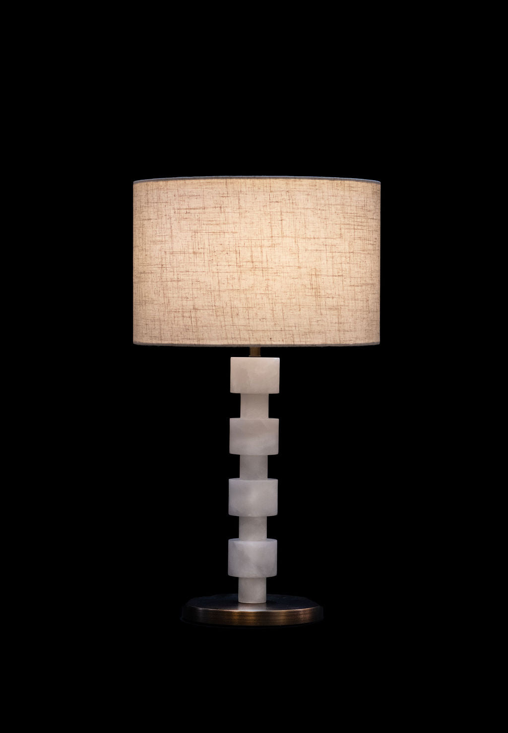 Alabaster Round Stacked Table Lamp Antique Brass