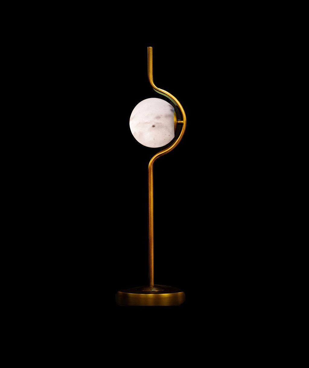 Alabaster Disc with Curve Tube Table Lamp Antique Brass