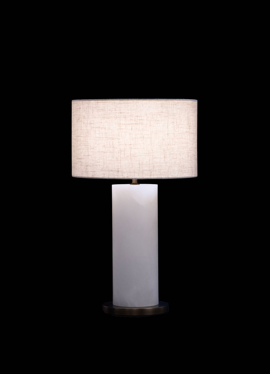 Alabaster Round Cylinder Table Lamp Antique Brass