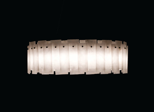 Alabaster Panel D60cm Ring Pendant Antique Brass
