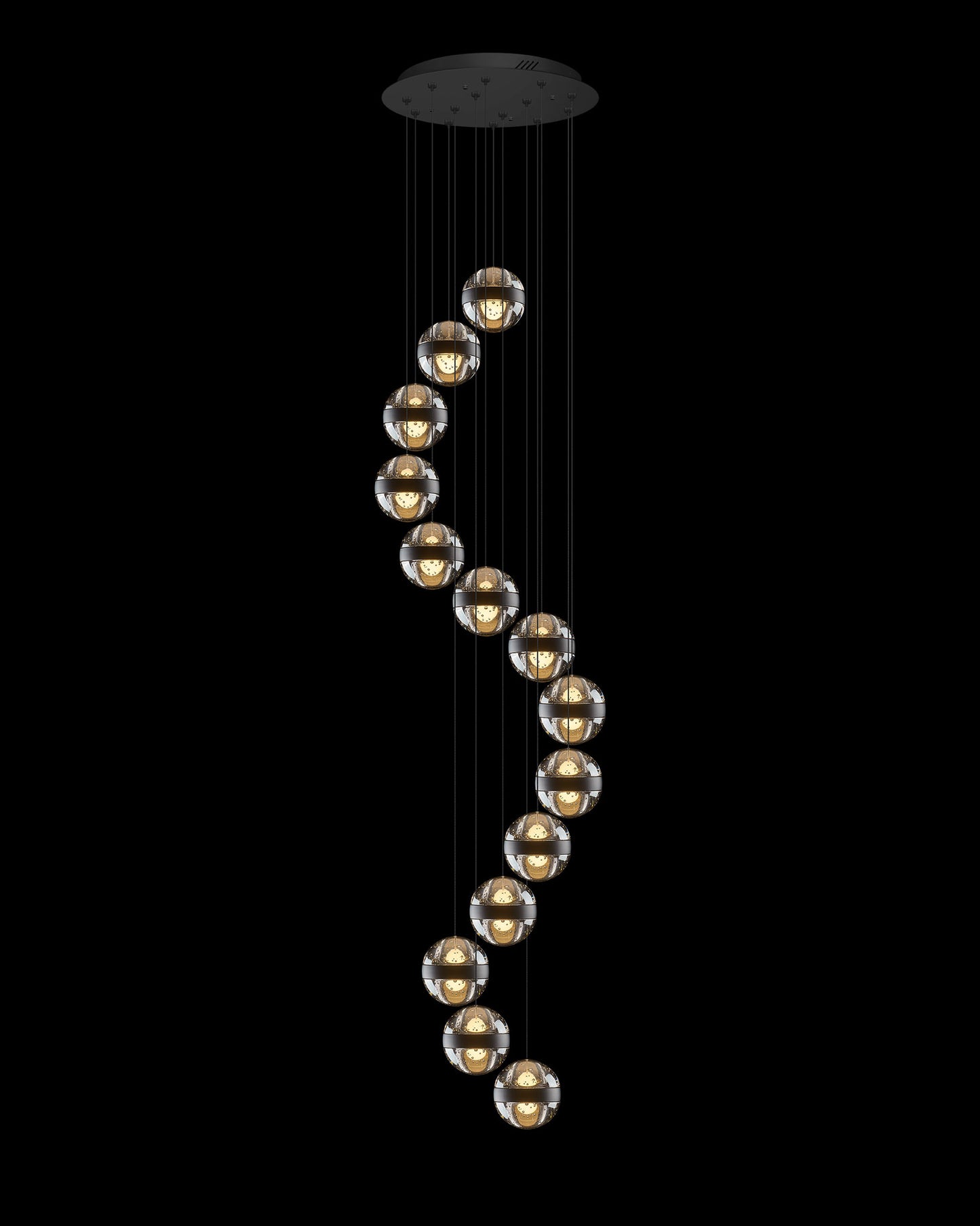 Frizzante 14Lt Round Pendant Matt Black Smoke Glass Illuminati Light