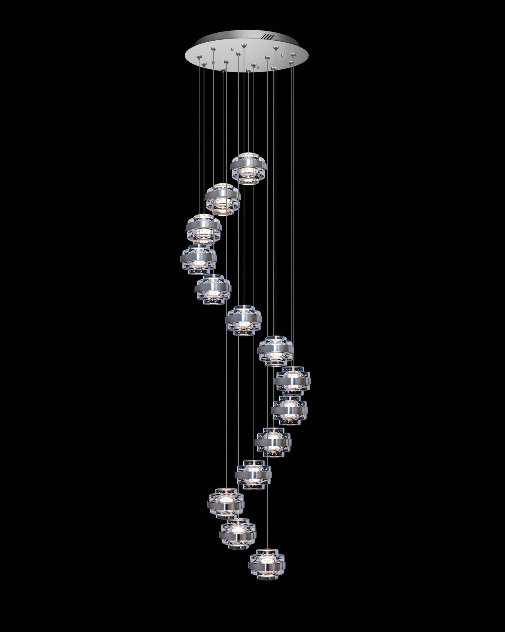 Geo LED 14Lt Round Clear Pendant Satin Nickle Dimmable geo  ceiling-pendant-lights  Bedroom  Lounge  Kitchen  Hallway MD22030002-14ASN illuminati light